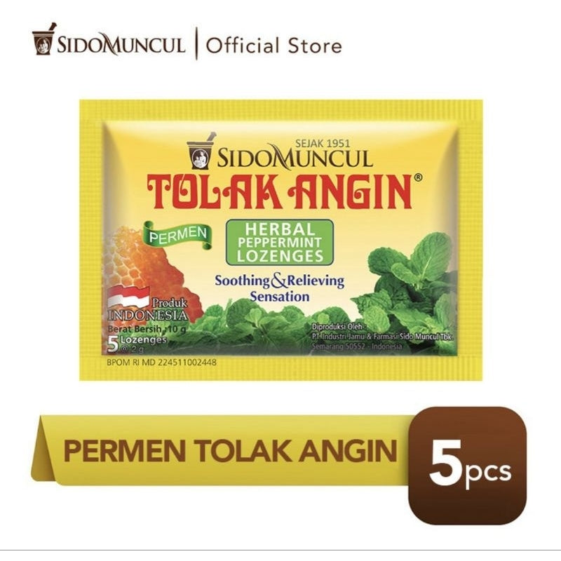SIDOMUNCUL Tolak Angin Herbal Peppermint Lozenges Permen Pelega Tenggorokan 5 pcs