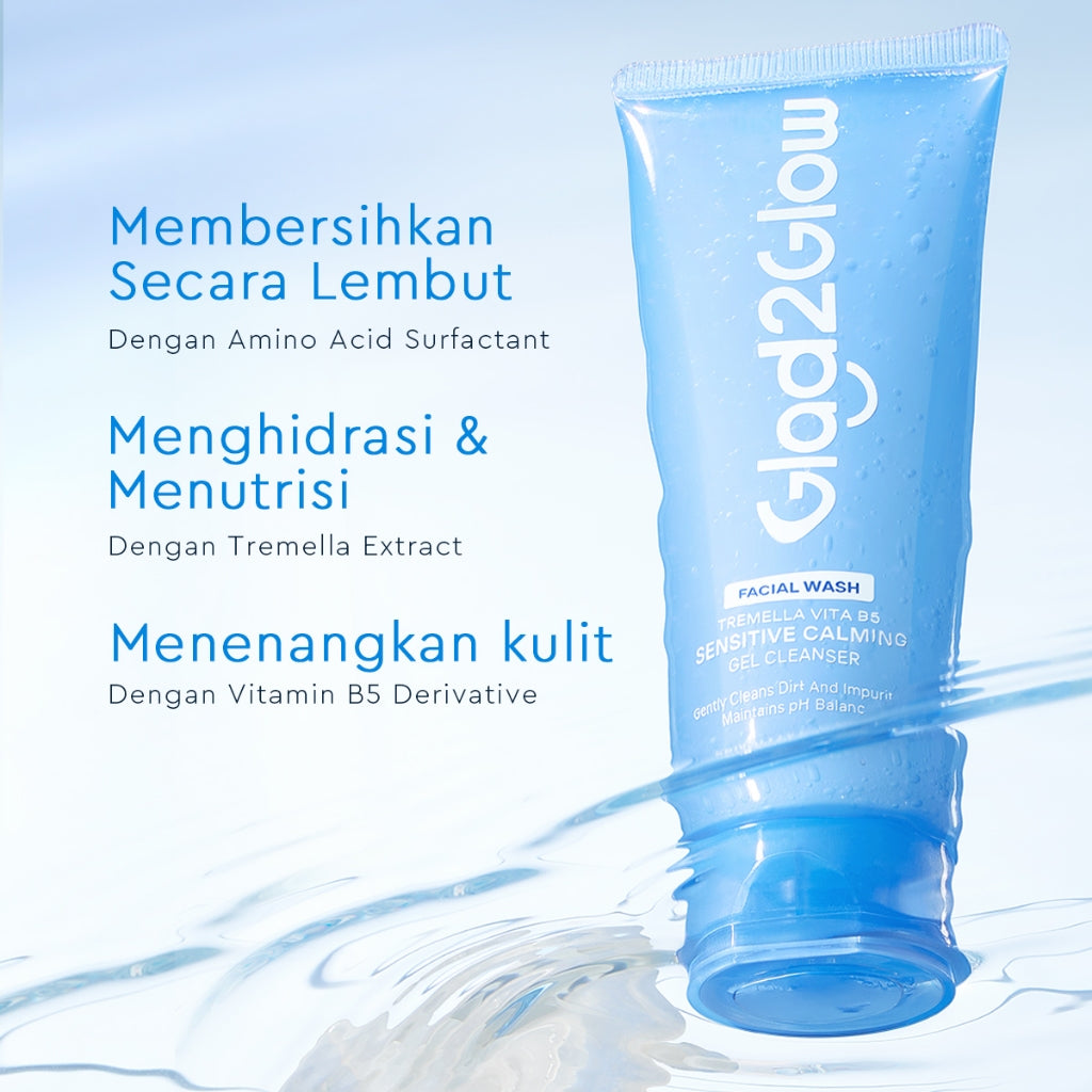 Glad2Glow Tremella Vita B5 Sensitive Calming Gel Cleanser facial wash skincare face wash sabun cuci muka cleansing balm exfoliating exfoliasi wajah sabun muka pembersih wajah Menenangkan kulit sensitif menghidrasi & menutrisi kulit g2glow official store
