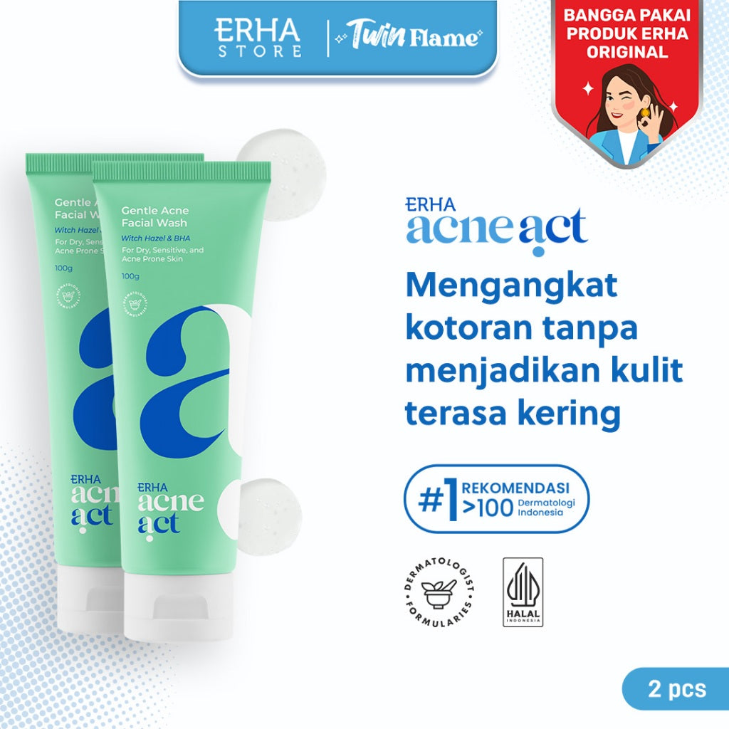 ERHA Twin Flame Acneact Low Ph Gentle Facial Wash Witch Hazel & BHA 100g - Sabun Wajah Anti Ketarik