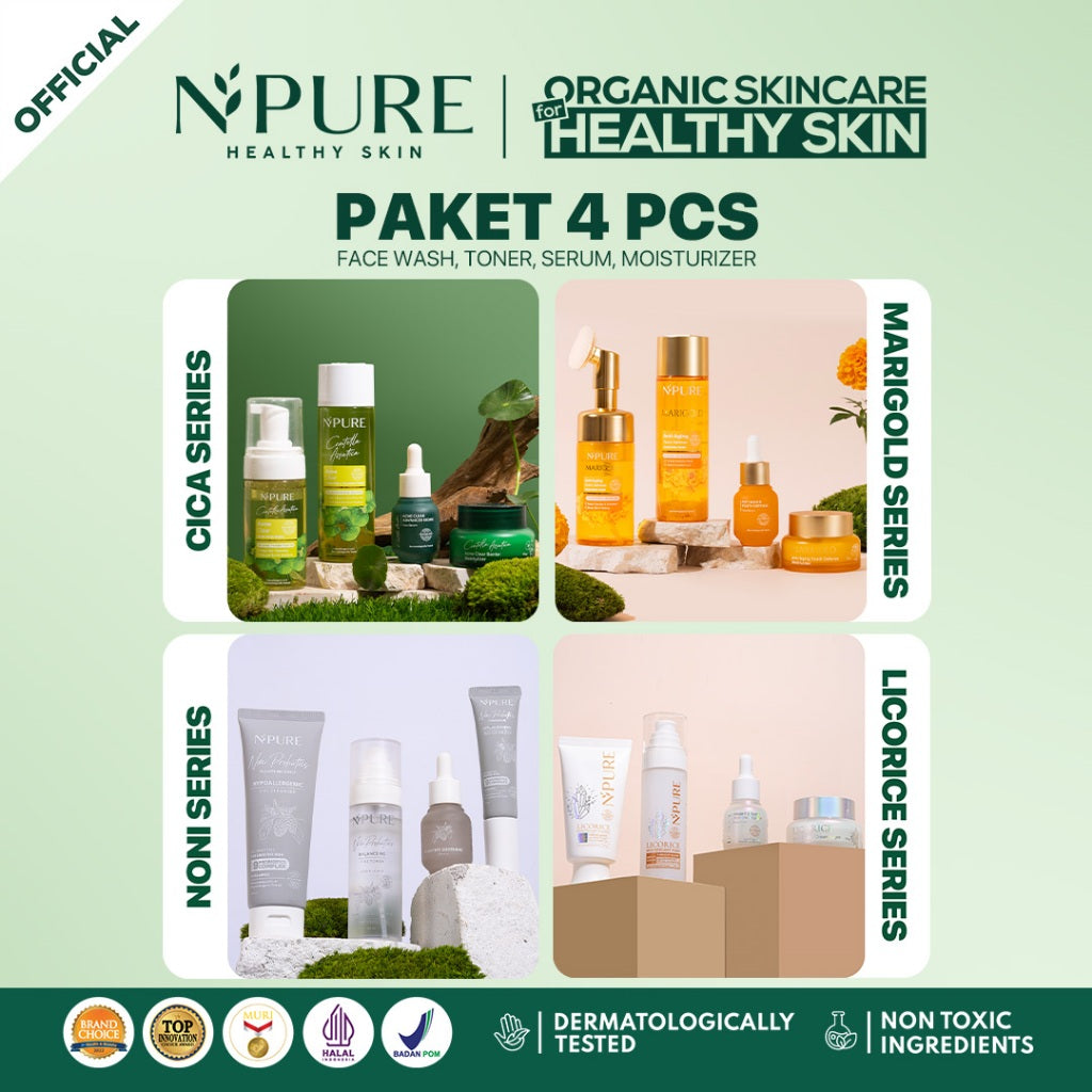 PAKET 4PCS ALL SERIES -  NPURE Paket Face Wash + Toner + Serum + Moisturizer / Acne / Acne Skincare / Kulit Berjerawat / Hydrating Toner / Brightening / Anti-Aging / Skin Barrier