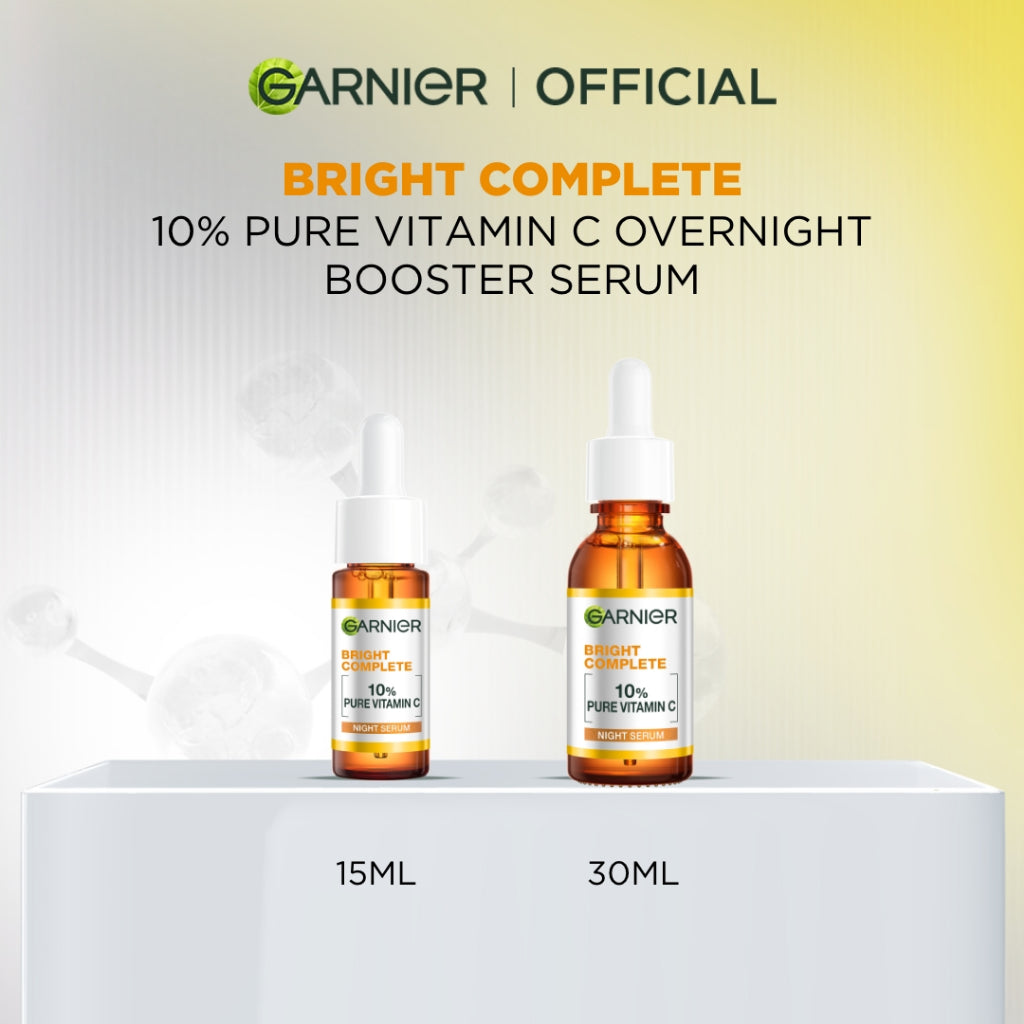 GARNIER Serum Bright Complete Overnight PURE VITAMIN C Serum 15ml 30ml - Skincare Mencerahkan Wajah Vitamin C Cocok untuk semua jenis kulit Serum Malam