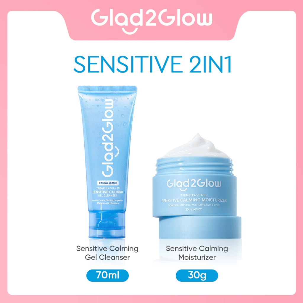 GLAD2GLOW Tremella Vita B5 Sensitive Calming Moisturizer | Gel Day & Night Cream Skincare g2g Pelembab Wajah Pemutih Wajah Mencerahkan g2glow official store