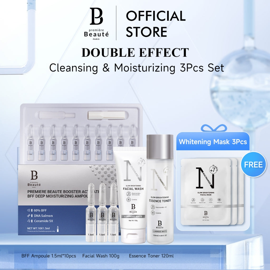 PREMIERE BEAUTE Brightening Moisturizing Niacinamide Whitening Double Effect Cleansing & Whitening 3Pcs Kit Facial Wash/Toner/
