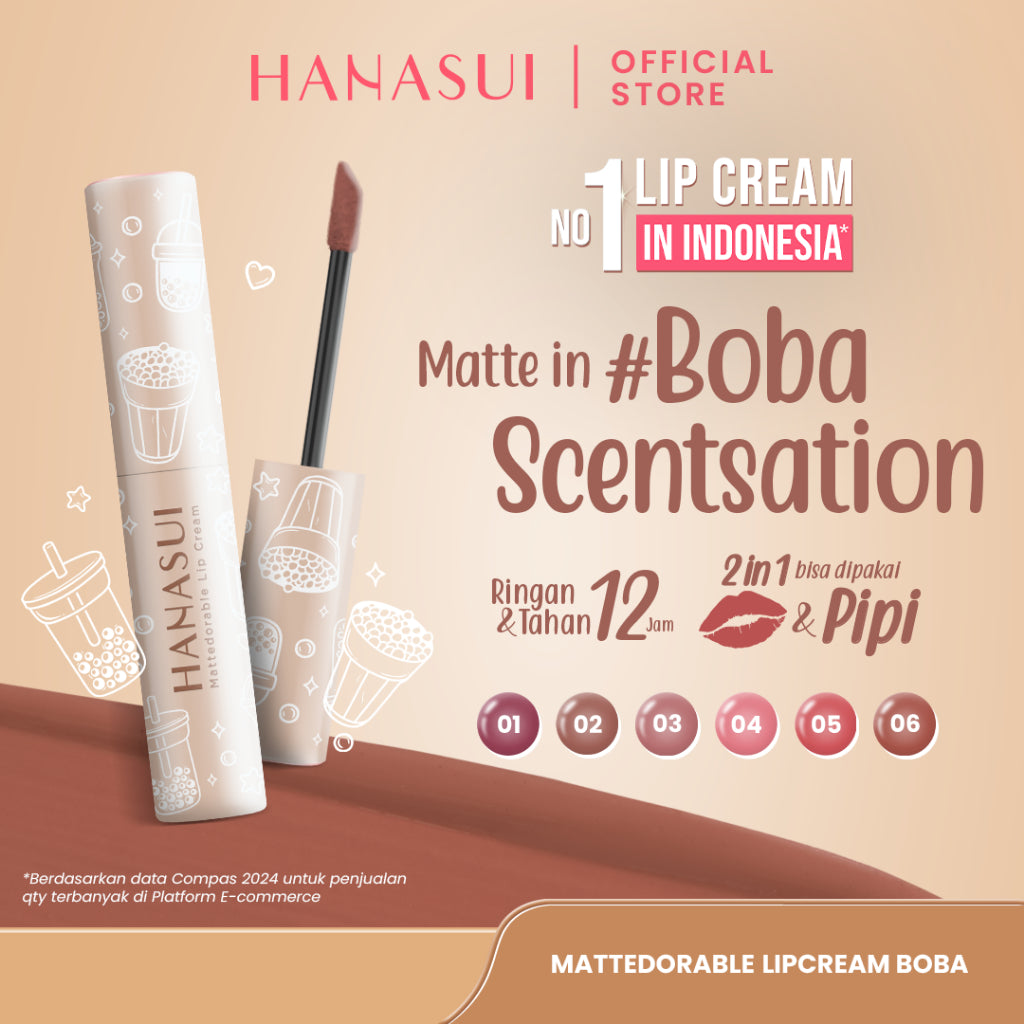 Hanasui Mattedorable Lip Cream Boba - Velvet Matte Finish Pigmented Long Lasting Double Moisturizing
