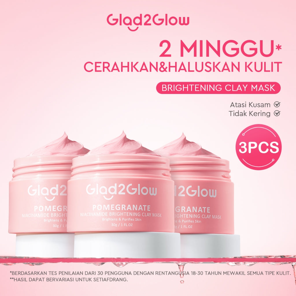 Glad2Glow Pomegranate Niacinamide Brightening Clay Mask Masker Wajah Masker Pencerah Mud Mask Masker Niacinamide  Masker Merah Muda Pink Masker Komedo Masker Glad2Glow Clay Mask Masker G2G Clay Masker Gel Mask Sheetmask Skincare Bpom G2Glow Official Store