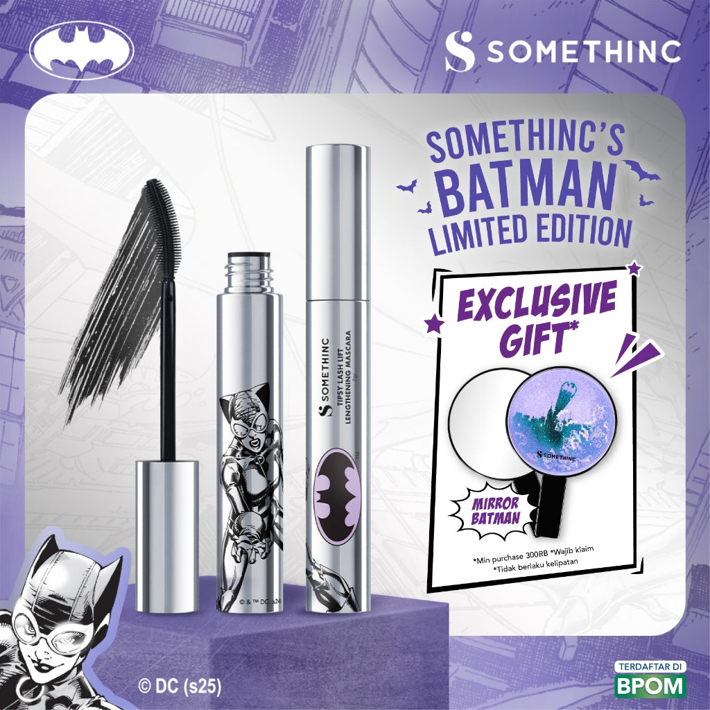 SOMETHINC Batman Series - Ceraplump Tinted Lip Balm, Low pH Gentle Jelly Cleanser, Tipsy Lashlift Mascara, Holyshield! Sunscreen Gel, Forever Stay Eyeliner, Clay Glowgasm Highlighter, Clay Sculptor Bronzer, Midnight Eyeshadow Palette)