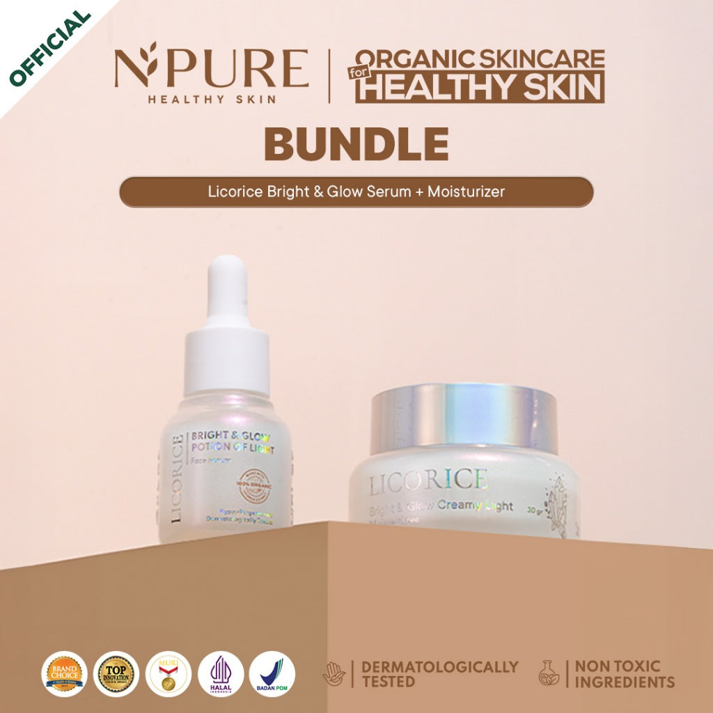 NPURE Bundling Licorice Serum + Licorice Moisturizer 30gr / Bright and Glow / Rangkaian Skincare / Mencerahkan