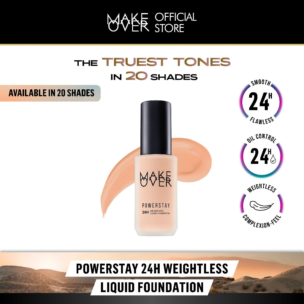 [SPECIAL 11.11] MAKE OVER Powerstay 24H Weightless Liquid Foundation - High Coverage Wajah Flawless Ringan Poreless Oil Control Make Up Tahan Lama 24 Jam BEST SELLER Somethin Time Less w Maybe Euphoria