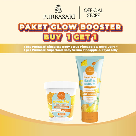 Glow Booster Package - Purbasari Superfood Body Serum 180ml / Purbasari Superfood + New Superfood Rinseless Body Scrub Tanpa Bilas 200gr