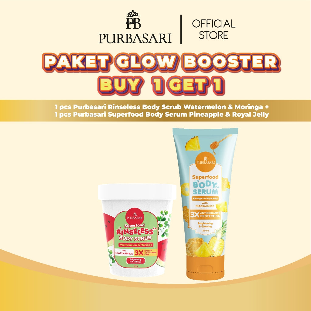 Glow Booster Package - Purbasari Superfood Body Serum 180ml / Purbasari Superfood + New Superfood Rinseless Body Scrub Tanpa Bilas 200gr