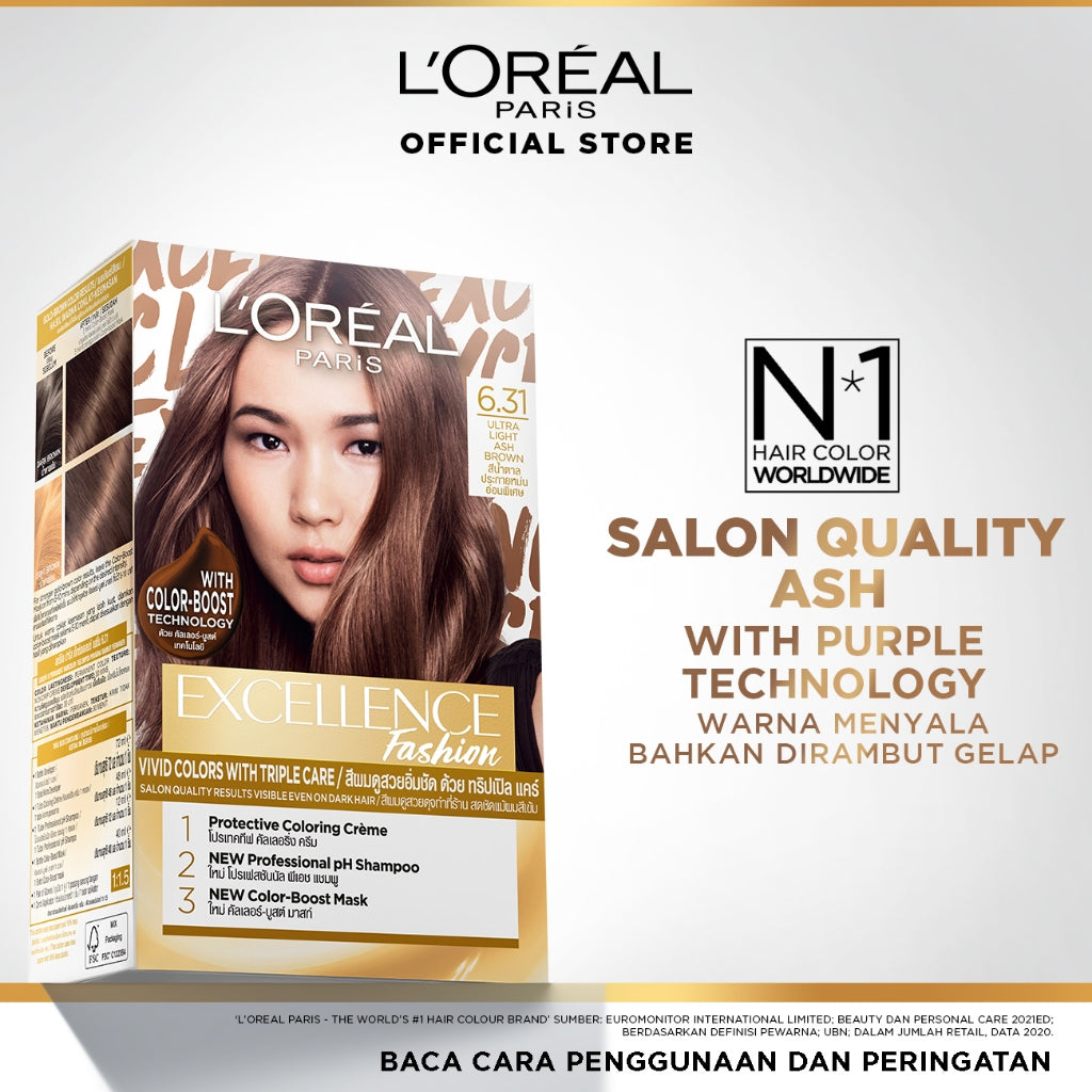 L'Oreal Paris Excellence Fashion Ultra Light Advance Ultra Care (Cat / Pewarna Rambut Permanen) - EXCELLENCE FASHION 6.31