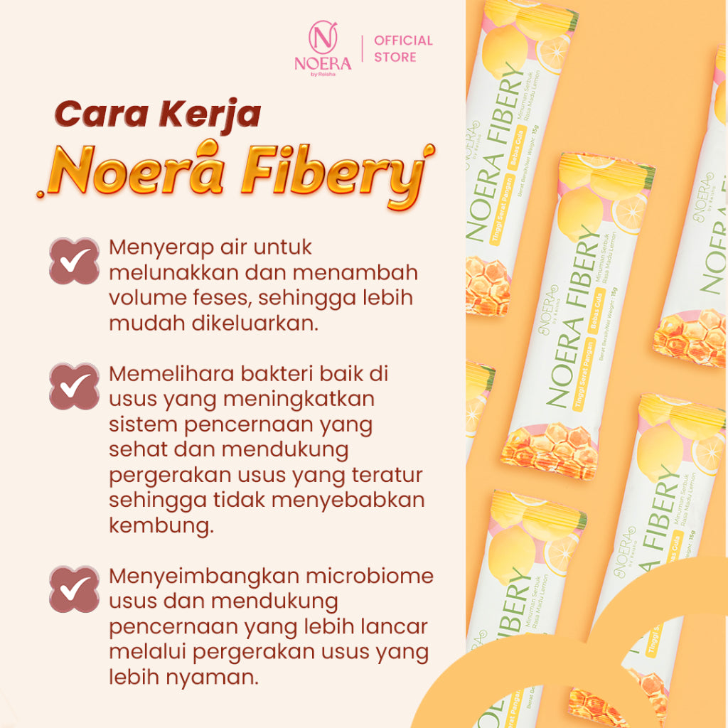 Noera Fibery Honey & Lemon isi 15 Pcs | Fiber & Probiotics Drink | Minuman Serat Rasa Buah