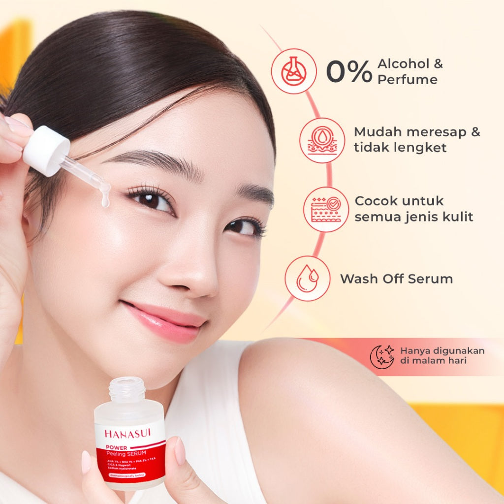 Hanasui Power Peeling Serum -  Eksfoliasi Wajah Mencerahkan, Angkat Sel Kulit Mati Komedo, Kulit Tidak Iritasi Kering