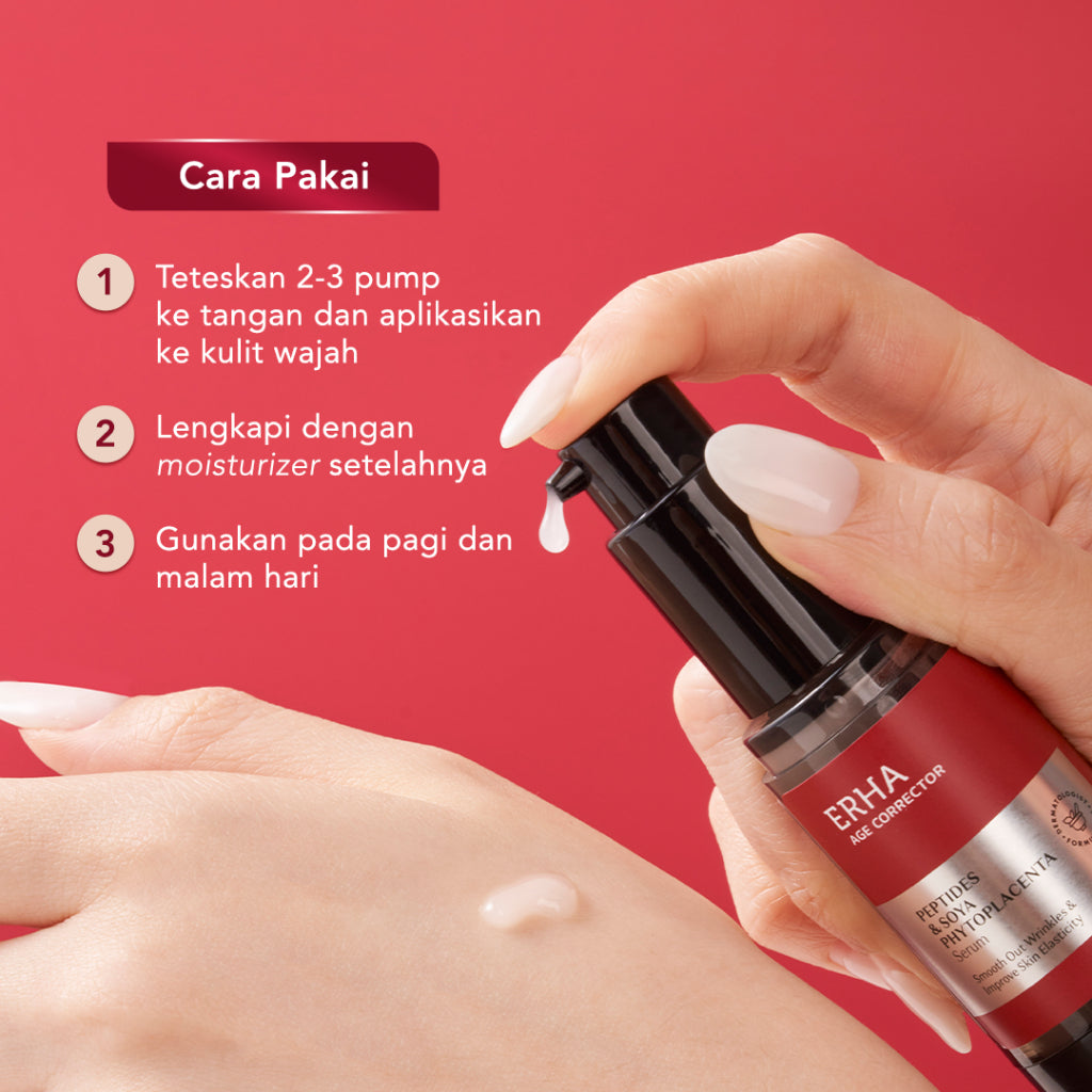 ERHA Age Corrector Serum Peptides & Soya Phytoplacenta for Well-Aging | Mengurangi Garis Halus Kerutan | Melembabkan | Boost Kolagen | Mencerahkan Flek Hitam | Glowing Plumpy | Anti Aging | Kenyal Kencang Cerah