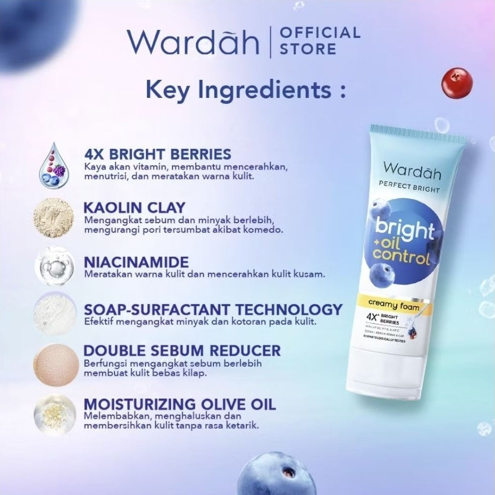 Wardah Perfect Bright Oil Control Pembersih Wajah Creamy Foam Berries 100 ml