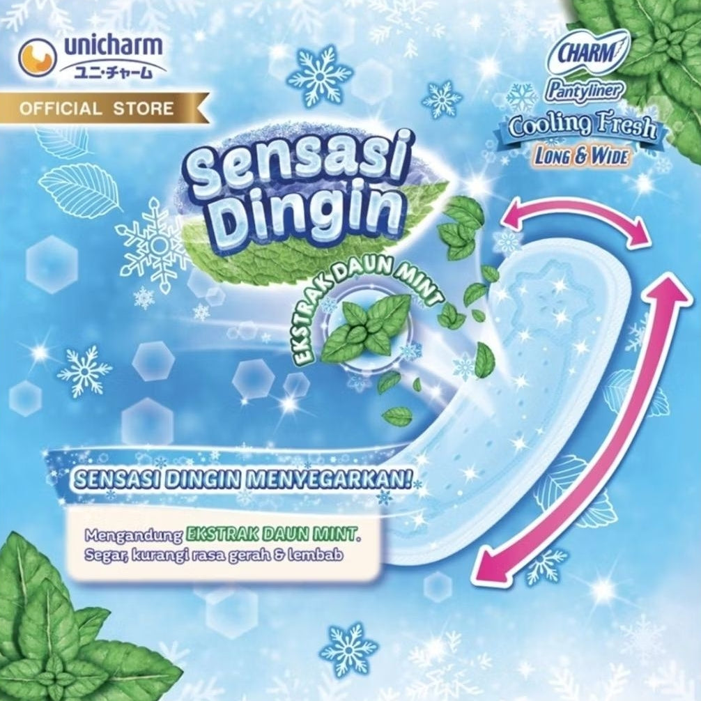 Charm Pantyliner Cooling Fresh Long & Wide Ekstrak Daun Mint 28 pcs