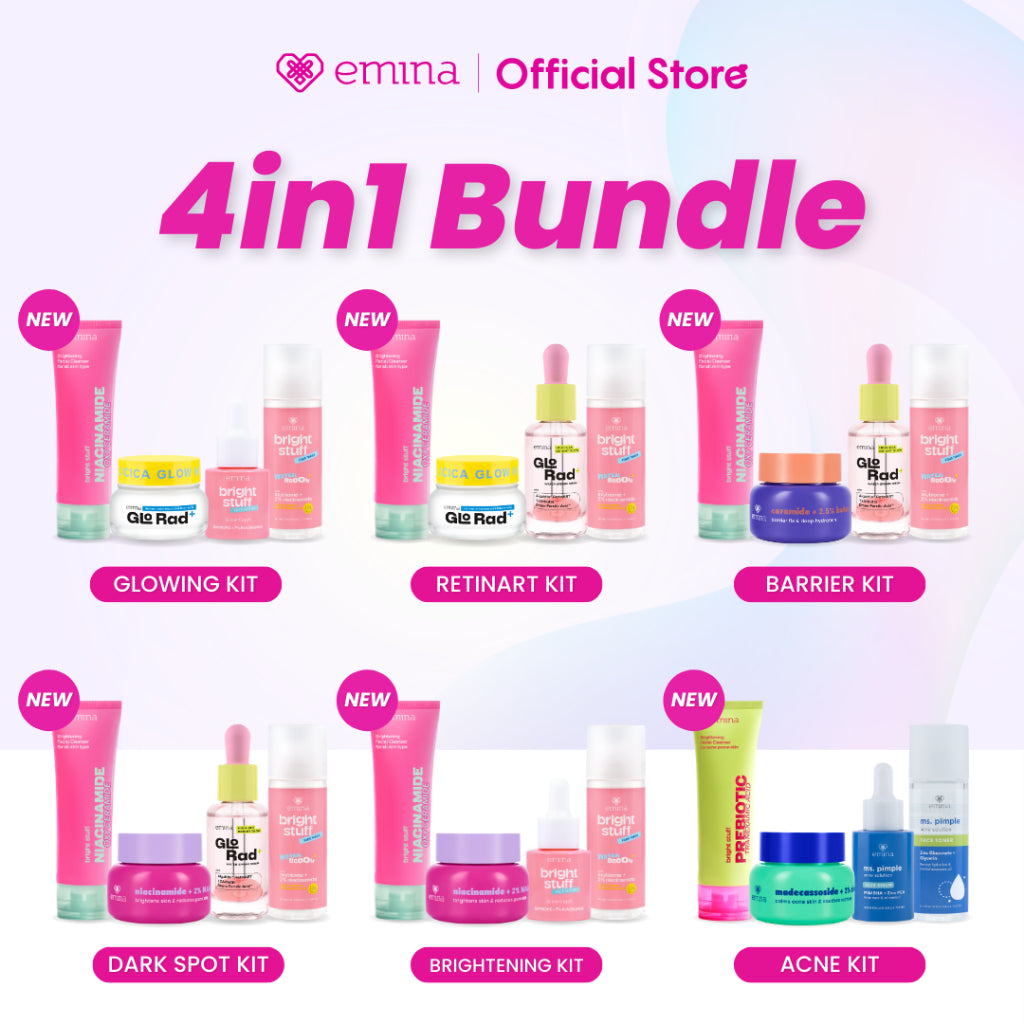 Emina 4pcs Bundle 4in1 Paket skincare Moisturizer Serum Face Wash - GLOWING KIT ACNE KIT Dark Spot Bright Barrier Set