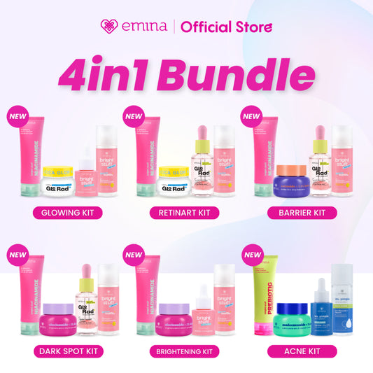 Emina 4pcs Bundle 4in1 Paket skincare Moisturizer Serum Face Wash - GLOWING KIT ACNE KIT Dark Spot Bright Barrier Set