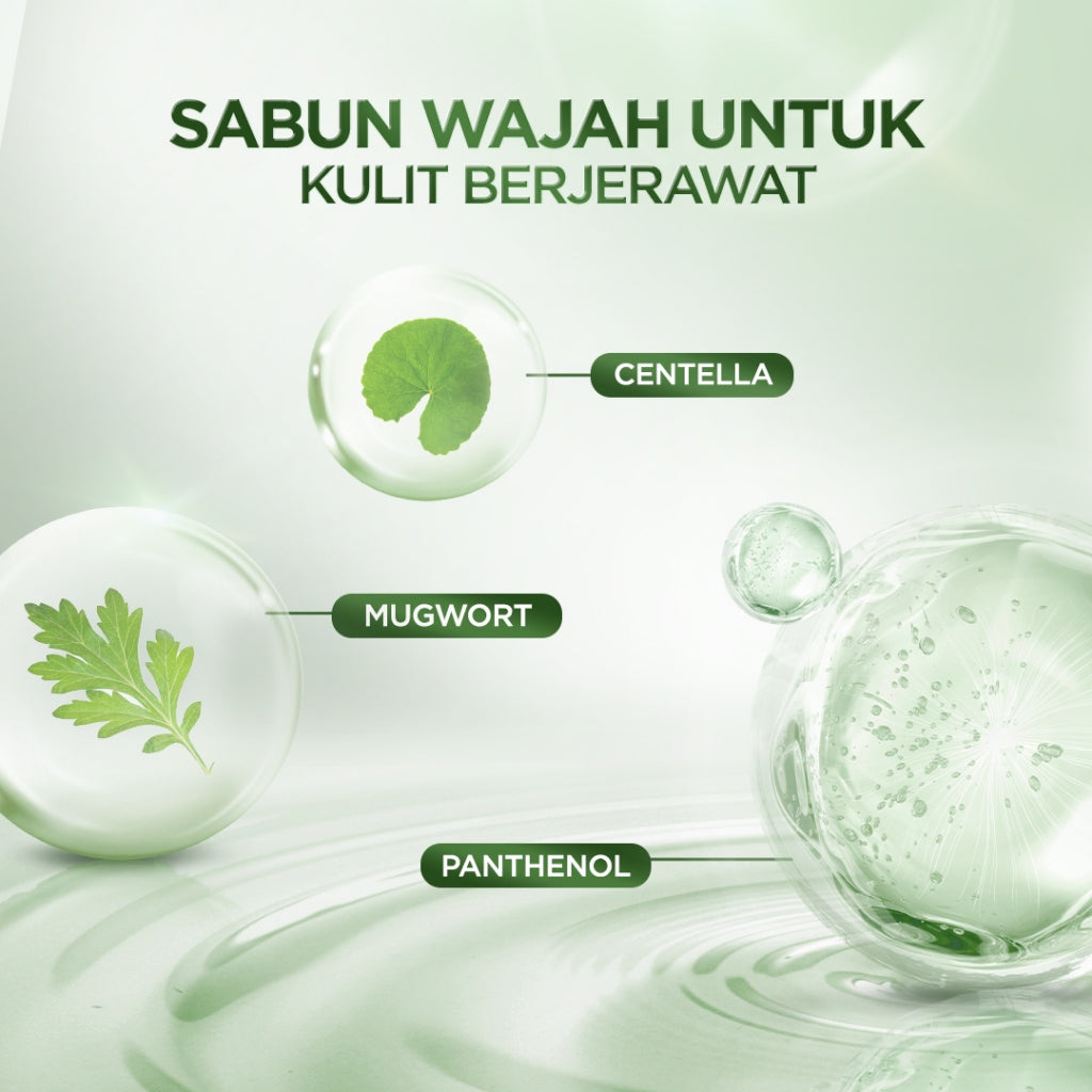 ACNAWAY Mugwort Gel Facial Wash - Acne Friendly Gentle Cleanser Sabun Cuci Muka Untuk Kulit Berjerawat Sensitif Wajah Bersih Tidak Kering Face Wash Sabun Muka Oil Control Fungal Acne Safe Skincare Daily Cleanser All Skin Type Facewash Pembersih Wajah