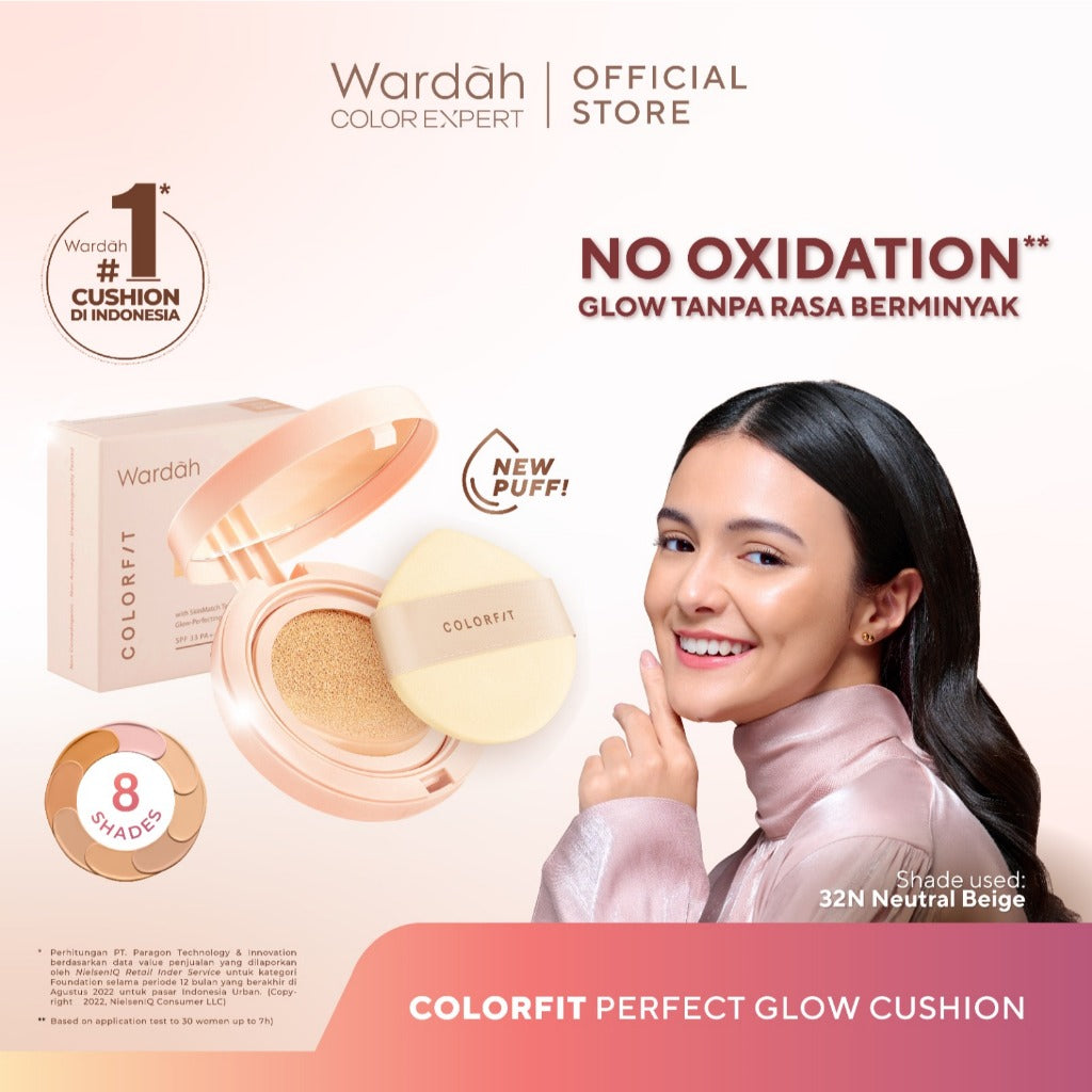WARDAH Colorfit Perfect Glow Cushion -Tahan Lama Hingga 12 Jam Dilengkapi SPF 33 PA dan Centella Asiatica Hasil Akhir Glowing dan Menyatu Dengan Warna Kulit Makeup - Tahan Lama dengan Bedak