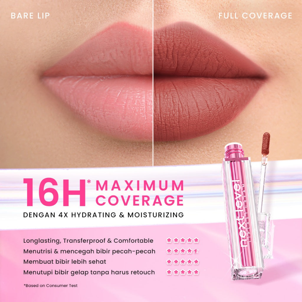 Hanasui Next Level Liplast Cream - Liplast Cream Tahan Lama Pigmented Matte Finish Maximum Coverage Ringan