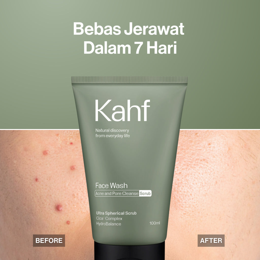 [KAHF BUNDLE 3IN1 PAKET FACIAL WASH - LAWAN JERAWAT, DEBU, DAN KOTORAN] Triple Pack Kahf Acne and Pore Cleanse Scrub 100 ml - Sabun Cuci Muka Pria dengan Scrub untuk Melawan Jerawat - Skincare Cleanser for Daily Use