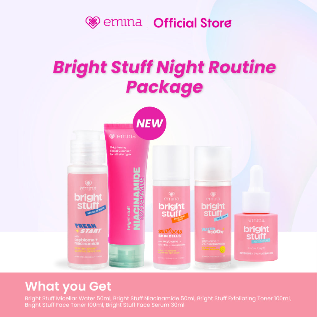 Emina Bright Stuff Complete Night Routine Package (Serum, Toner, Exfoliating Toner) - Paket Perawatan Night Routine Mencerahkan
