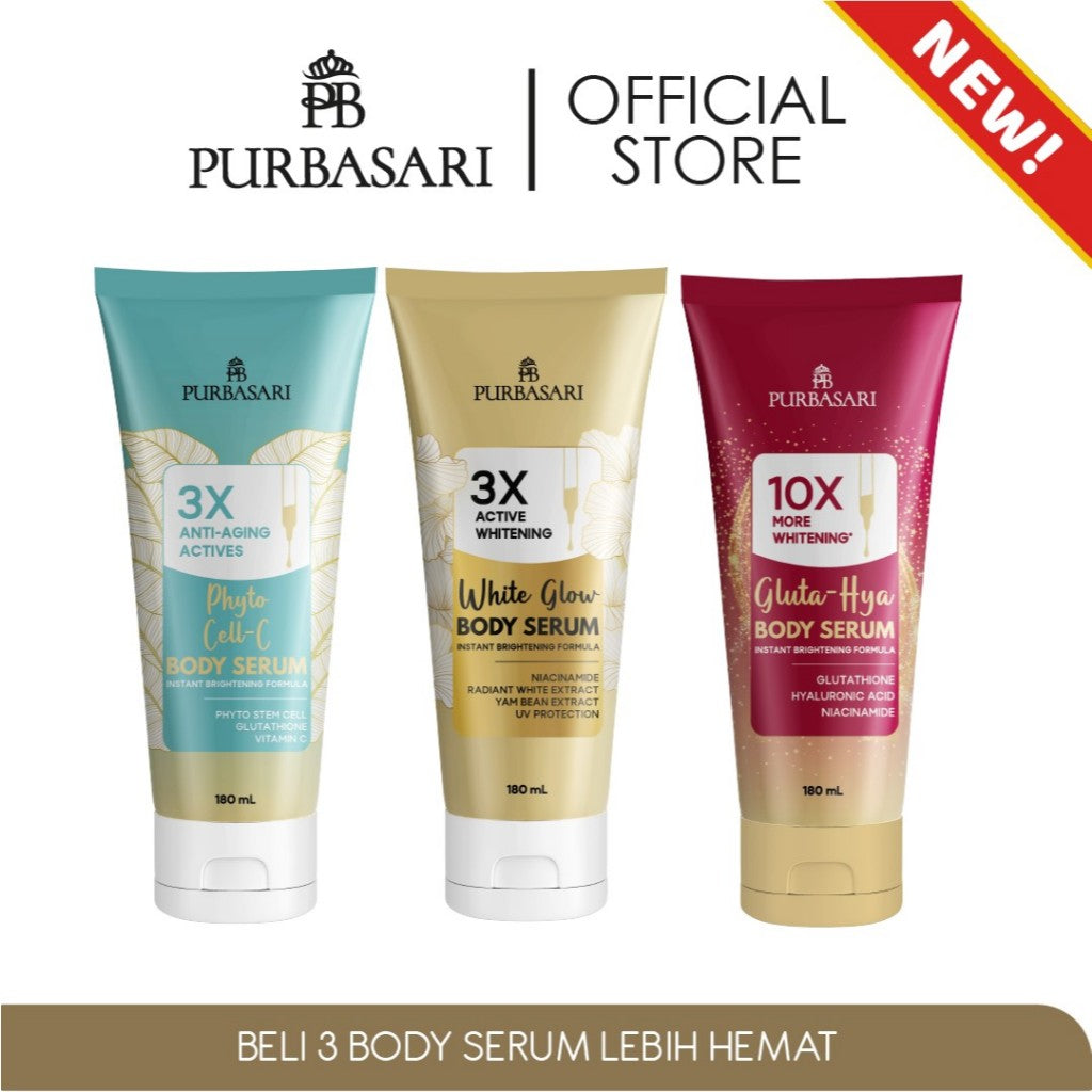 [3 PCS] Purbasari Body Serum 180ml MIX VARIAN- Cybright Whitening - Ceramide Barrier - Phyto Cell-C - White Glow - Skin Firming - Gluta Hya / Mencerahkan / Melembabkan / Hidrasi Lotion Pencerah Tubuh Hand