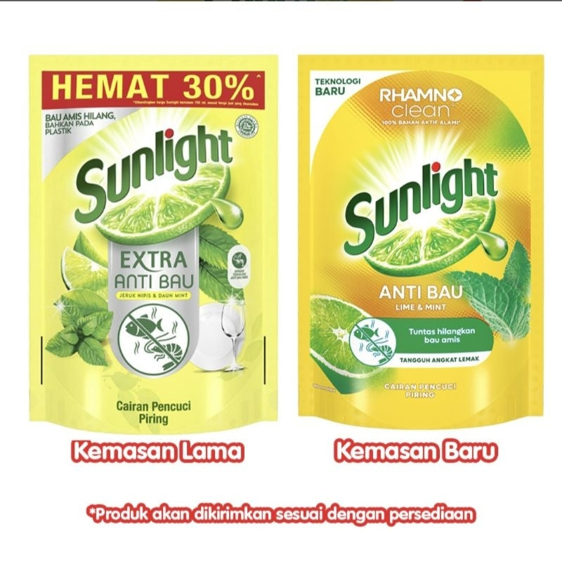 Sunlight Anti Bau Sabun Cuci Piring Lime & Mint Refill 600 ml