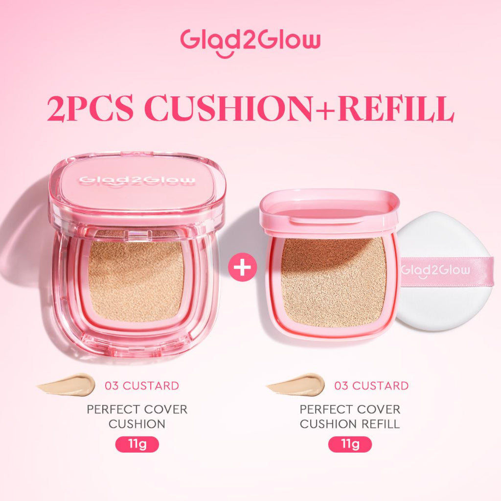 Glad2Glow Perfect Cover Cushion Oil-Control matte  Foundation Waterproof Sweatproof Finish Poreless Cushion Refill BB CC Cream Makeup refill g2glow official store