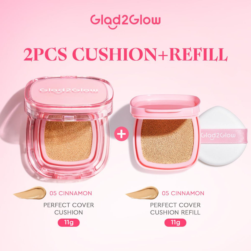 Glad2Glow Perfect Cover Cushion Oil-Control matte  Foundation Waterproof Sweatproof Finish Poreless Cushion Refill BB CC Cream Makeup refill g2glow official store