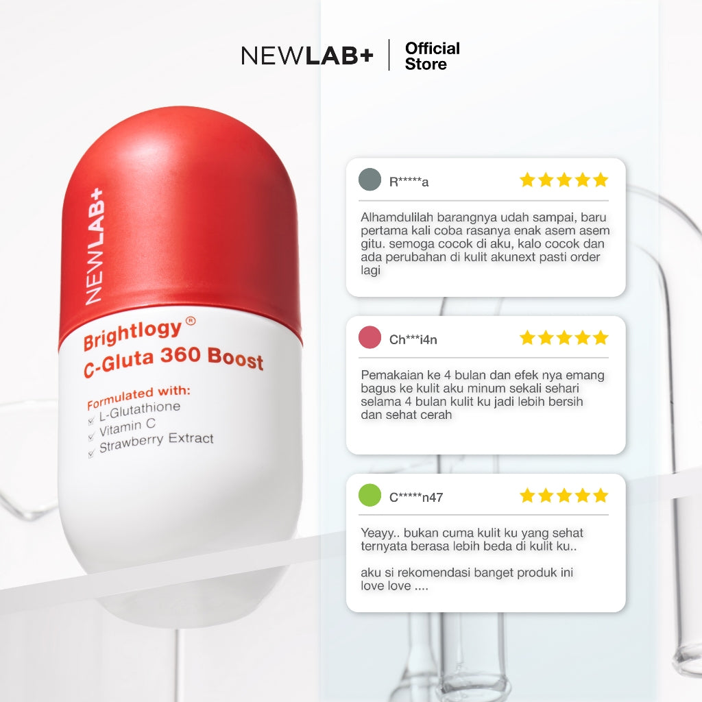 NEWLAB Brightlogy C-Gluta 360 Boost || Minuman Glutathione untuk Pemutih Badan || Glutathione Kapsul || Glutathione Whitening 50gr