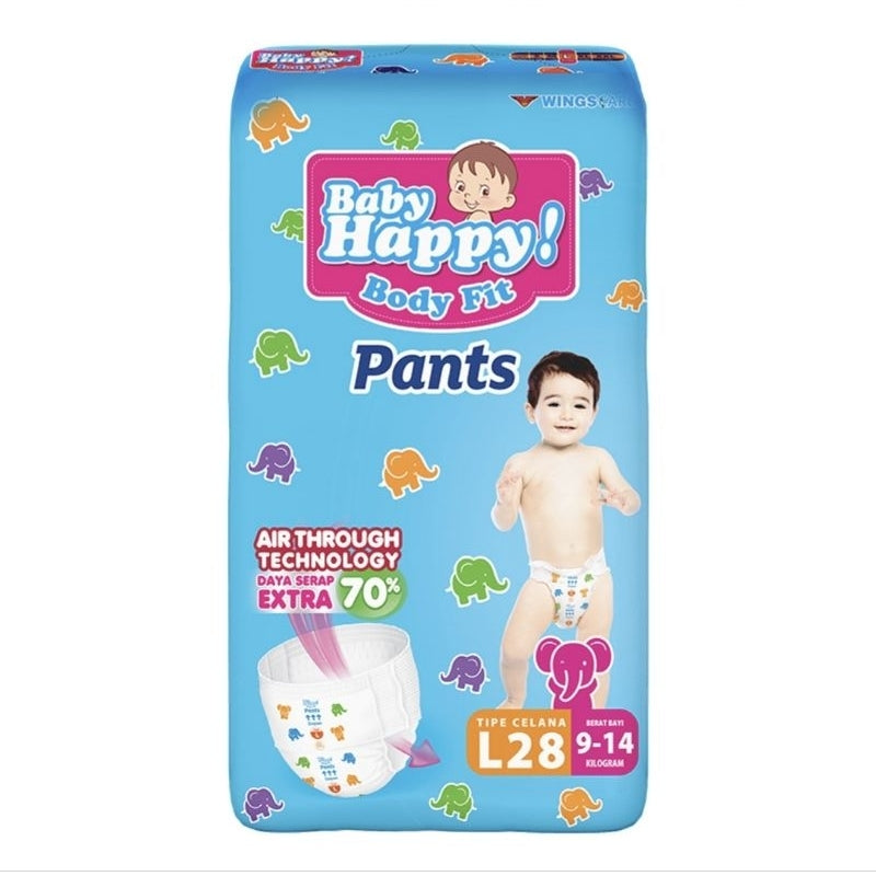 Baby Happy Body Fit Pants Popok Celana Bayi L 28 pcs