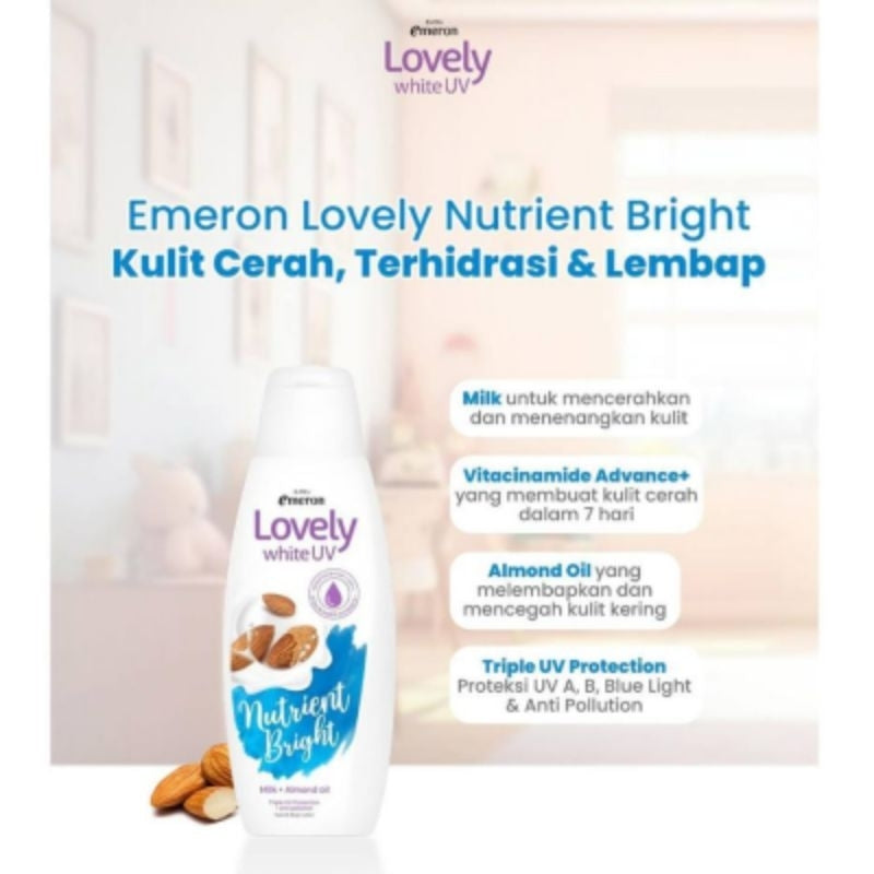 Emeron Lovely White UV Lotion Pelembap Tubuh Nutrient Bright Milk + Almond Oil 500 ml