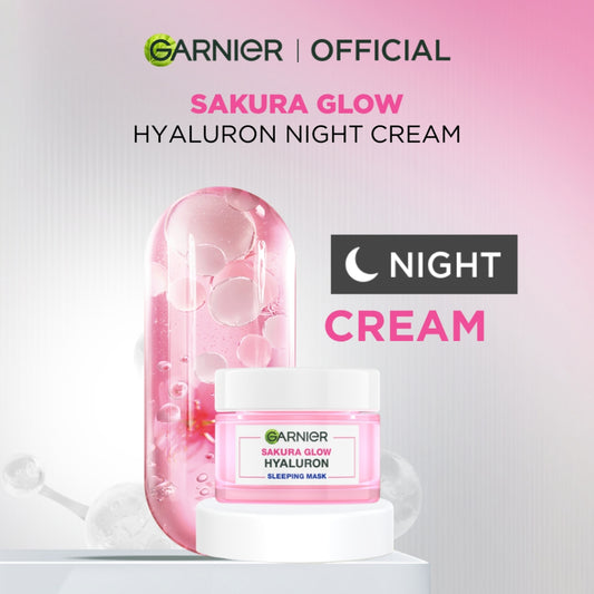 GARNIER Sakura Glow Ceramide Skin Barrier Sleeping Mask Night Cream Krim Malam Mencerahkan 50 ml Moisturizer Tone Up Glowing Skincare - pelembab wajah pemutih wajah