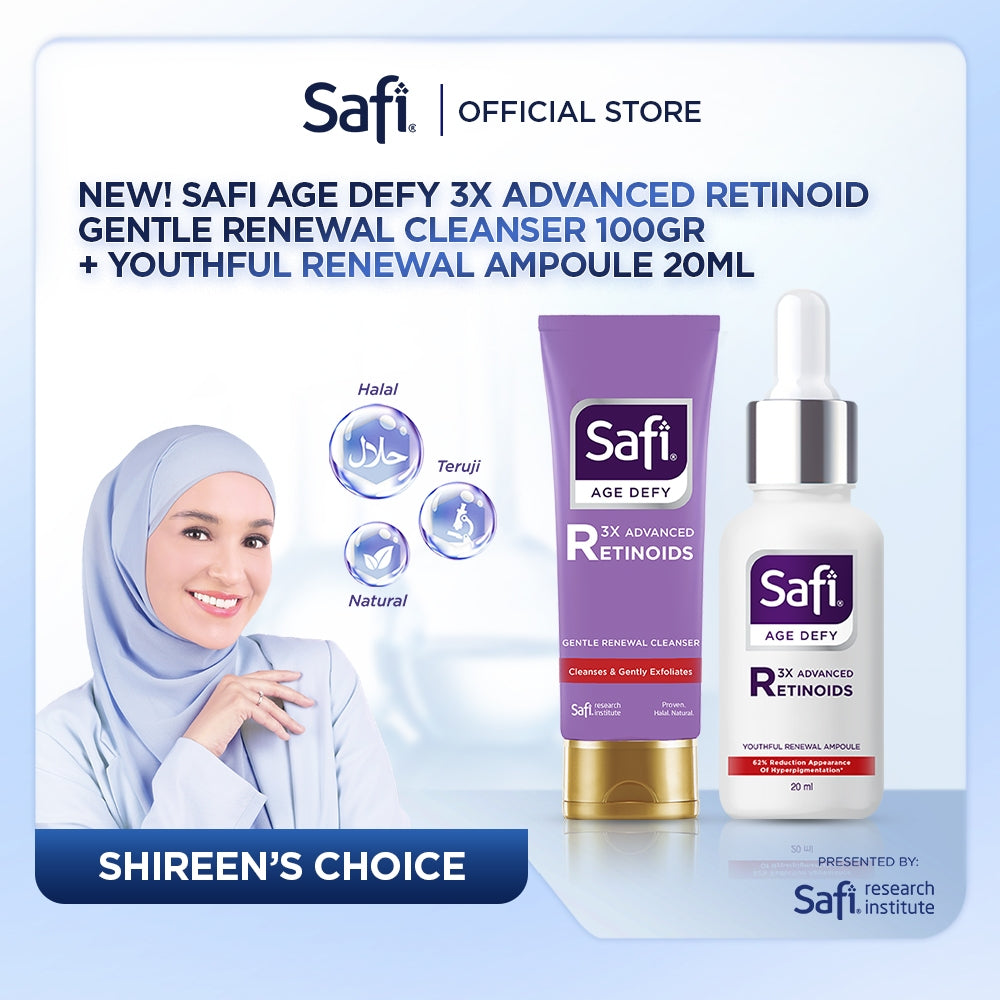 Safi Age Defy 3X Advanced Retinoid Series (Cleanser 100gr, Ampoule 20ml, Moisturizer 40gr) - Sabun Cuci Muka Non SLS, Serum Wajah Glowing, Krim Wajah Anti Aging | Better Than Retinol
