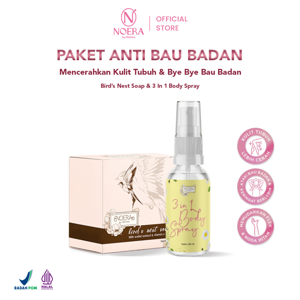 Noera Paket Anti Bau Badan | 3 in 1 Body Spray & Bird's Nest Soap