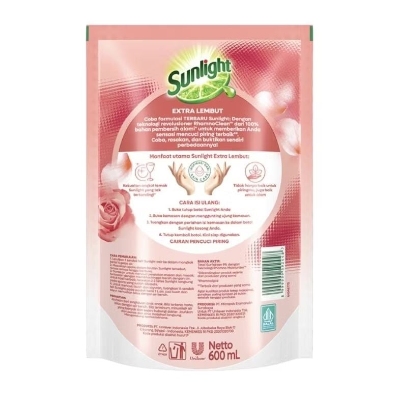 Sunlight Sabun Cuci Piring Ekstra Lembut Refill 600 ml