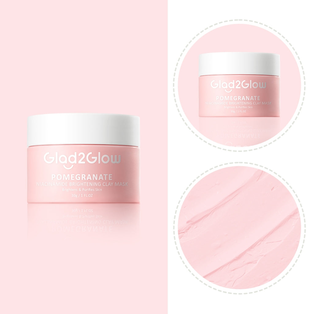 Glad2Glow Pomegranate Niacinamide Brightening Clay Mask Masker Wajah Masker Pencerah Mud Mask Masker Niacinamide  Masker Merah Muda Pink Masker Komedo Masker Glad2Glow Clay Mask Masker G2G Clay Masker Gel Mask Sheetmask Skincare Bpom G2Glow Official Store