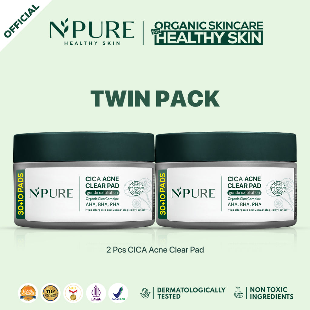 NPURE Gentle Exfoliation Pad / Acne Clear Pad Cica / Kapas Eksfoliasi Kulit Jerawat / Acne Exfoliating Pad (40 pads) Acid Extract Glycolic Pha Wajah Bruntusan