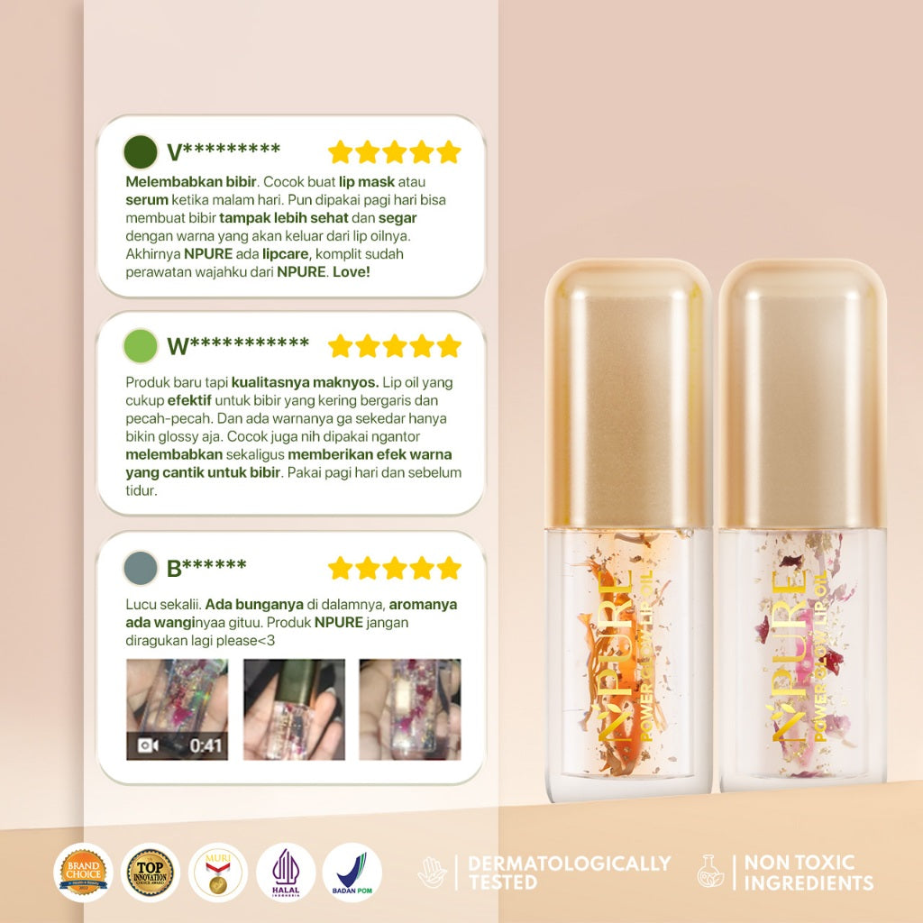 LIP CARE - NPURE Power Glow Lip Oil / Lip Gloss / Lip Base / Lip Topper / Pelembab Bibir