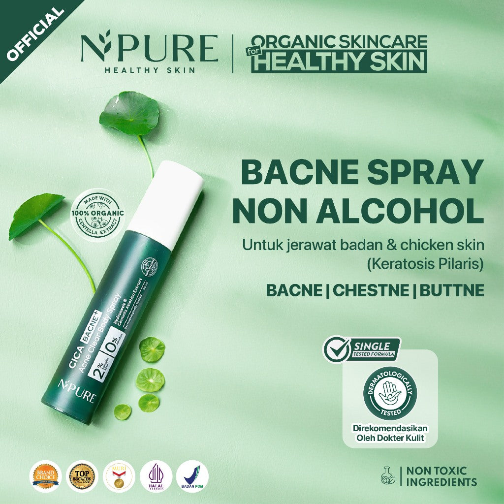 NPURE Bacne Spray /Jerawat Punggung & Badan / Chicken Skin / Keratosis Pilaris / Salicylic Acid 2% / Aman Kulit Sensitif