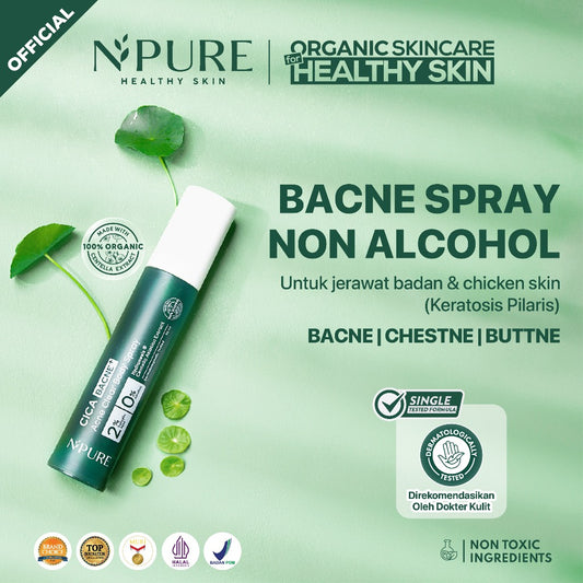 NPURE Bacne Spray /Jerawat Punggung & Badan / Chicken Skin / Keratosis Pilaris / Salicylic Acid 2% / Aman Kulit Sensitif