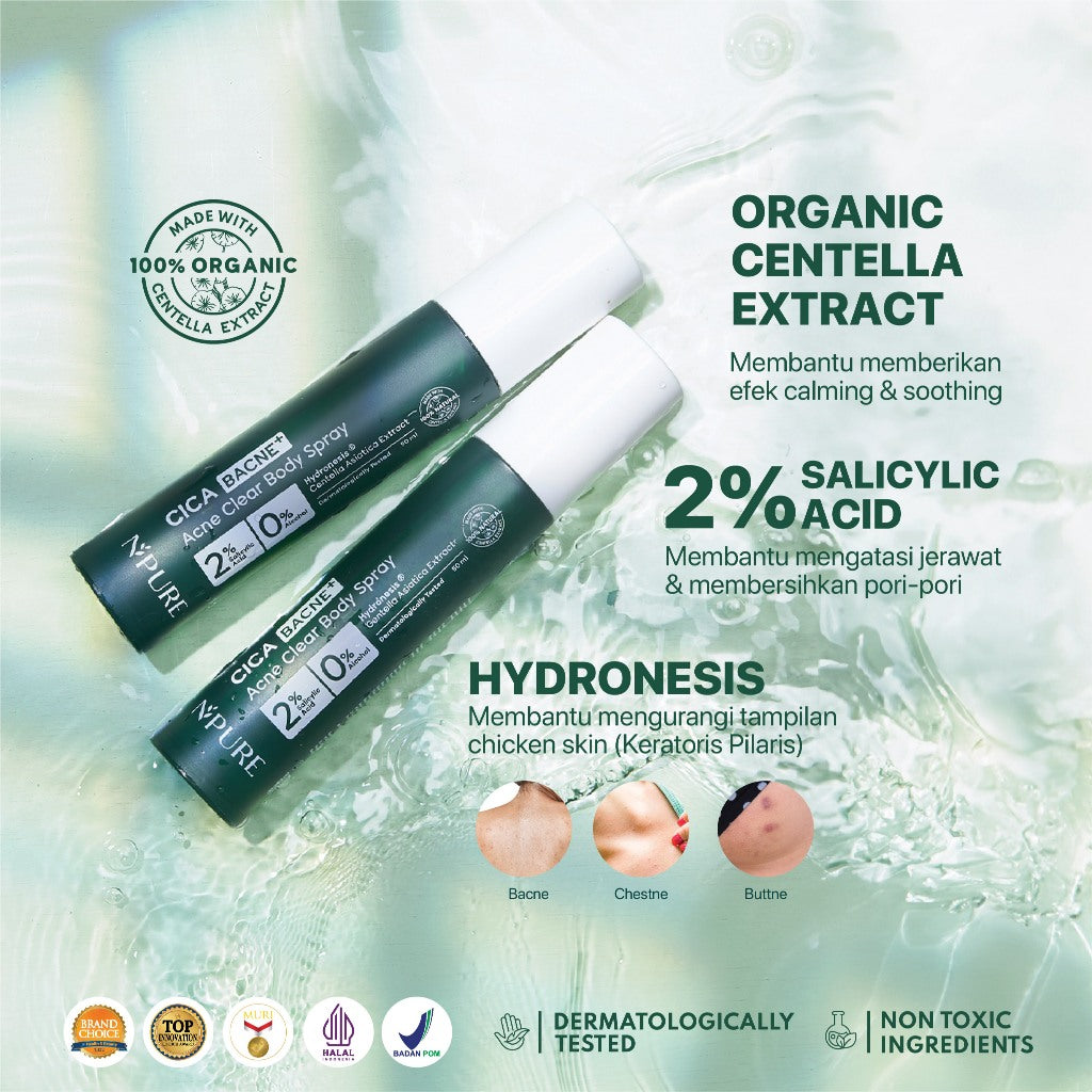 NPURE Bacne Spray /Jerawat Punggung & Badan / Chicken Skin / Keratosis Pilaris / Salicylic Acid 2% / Aman Kulit Sensitif