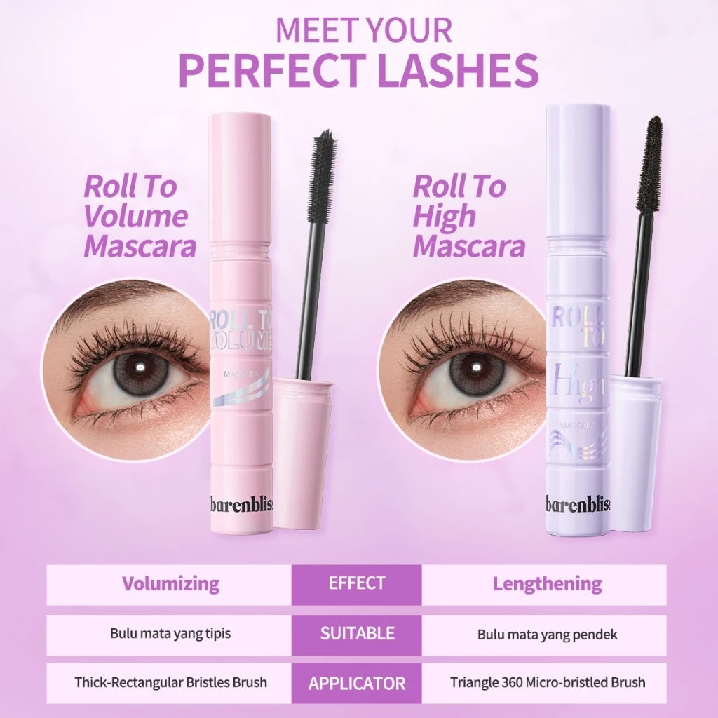 BNB BARENBLISS  Roll To Volume | Roll To High Mascara |Roll To Length | Roll To Clean | Black Eclipse Eyeliner