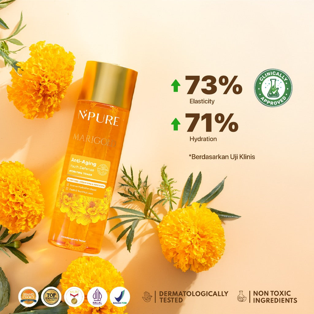 MARIGOLD TONER - NPURE Marigold Anti-Aging Youth Defense Hydrating Toner / Clearing Petal Toner/ Anti Aging Toner/ Toner Gentle Eksfoliasi Wajah Natural / Membersihkan Kotoran