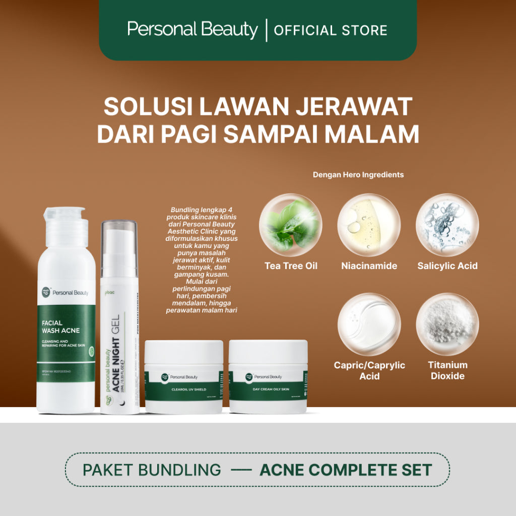 PERSONAL BEAUTY Skincare Set ECO Acne | Perawatan Wajah Berjerawat & Beruntusan - (Tea Tree Oil, Aloe Vera, Niacinamide, Salicylic Acid, Oil Control, Bekas Jerawat)