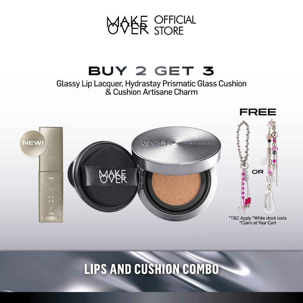 [LIPS AND CUSHION COMBO] NEW SHADES MAKE OVER Glassy Lip Lacquer + Hydrastay Prismatic Glass Cushion -  Lip Gloss Lip Tint Lipcream Lip Cream Lipstick Make Up Pigmented Cushion Tahan Lama Glow