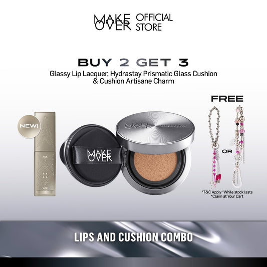 [LIPS AND CUSHION COMBO] NEW SHADES MAKE OVER Glassy Lip Lacquer + Hydrastay Prismatic Glass Cushion -  Lip Gloss Lip Tint Lipcream Lip Cream Lipstick Make Up Pigmented Cushion Tahan Lama Glow