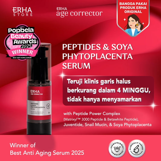 ERHA Age Corrector Serum Peptides & Soya Phytoplacenta for Well-Aging | Mengurangi Garis Halus Kerutan | Melembabkan | Boost Kolagen | Mencerahkan Flek Hitam | Glowing Plumpy | Anti Aging | Kenyal Kencang Cerah